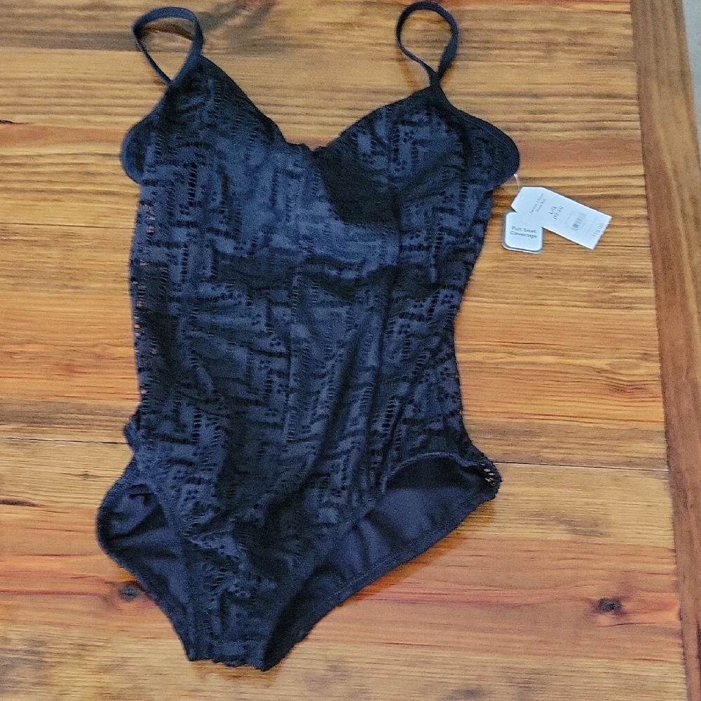 Time and Tru Black Lace One Piece Swimsuit